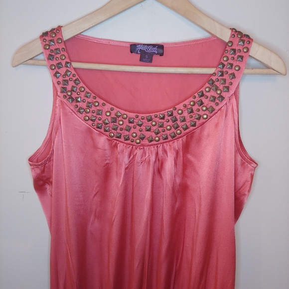 Hale Bob Silk Coral Studded Smock Drop Waist Mini Dress, Size S - Picture 3 of 5